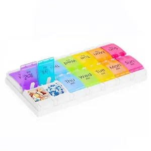 Detachable Double Weekly Plastic Rainbow Pill Box Large Travel Automatic Pill Case,7 Day Medication Pill Organiser Box