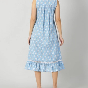 Vestido de Verano para Mujer, Moderno, de Algodón y Lino, Estampado, Cuello en V, Casual, Plisado, Sin Mangas, con Volantes en el Bajo, Estilo Midi - Product Image 3