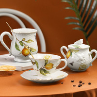 Assiettes en céramique à motif citron européen, assiettes à dîner avec bord doré, assiettes pour pâtes, fruits, salades et ensemble de tasses à thé