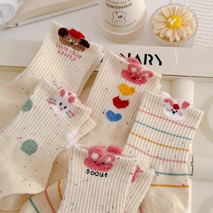 Women's Crew Socks Solid Color Polyester Breathable Sweat-Absorbing Casual Mid-Calf Socks With Cartoon Bunny Design - Product Image 2
