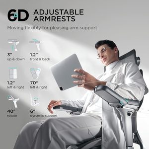Chaise de bureau grande taille avec accoudoirs réglables 6D, appui-tête 4D, soutien lombaire dynamique 3 zones, chaise ergonomique en maille <span class=keywords><strong>E3</strong></span> Pro en promotion - Product Image 2