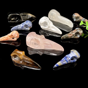 Tête d'oiseau Lapis Lazuli en obsidienne naturelle, tête de corbeau en cristal de quartz gravé pour pendentif - Product Image 3