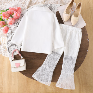 Set di Abbigliamento per Ragazze Autunno 2026: <span class=keywords><strong>Blazer</strong></span> Rosso + Pantaloni a Zampa in Pizzo, Completo a Maniche Lunghe 2 Pezzi <span class=keywords><strong>Bianco</strong></span> e Rosso - Product Image 4
