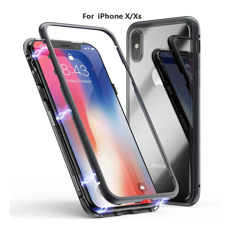 Hot Metal Magnetic Case for iPhone XR XS MAX X 8 Plus 7 with Tempered Glass Back Magnet Cases Cover for iPhone 11 pro Max Case