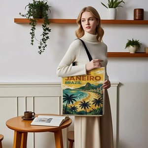 Vintage Rio <span class=keywords><strong>de</strong></span> Janeiro Brasilien Reise-Print Canvas-Tragetasche Retro Copacabana Strand Wiederverwendbare Einkaufstasche Schultertasche - Product Image 6