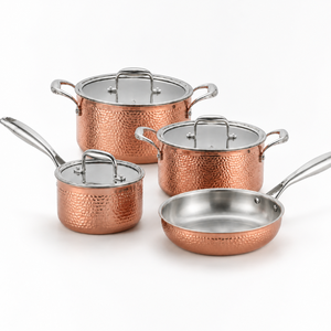 Hammered <strong>Copper</strong> Stainless Steel Cookware <strong>Set</strong> <strong>Saucepan</strong> Stockpot Frying Pan With Glass Lid Induction Kitchen Cooking Pot <strong>Set</strong> - Product Image 1