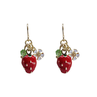Summer Sweet Girl Strawberry Fish Hook Earrings Fresh Flower for Women Fashion Dangle Earrings Wholesale Supplier