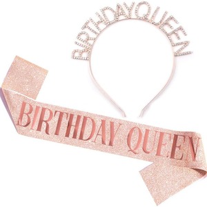 Diadema con Brillantina para Cumpleaños, Color Oro Rosa, con Pedrería, Accesorio para Fiesta - Product Image 4