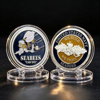 Pièce de collection commémorative US Navy Seabees Challenge Coin - « Nous construisons, nous combattons » - Métal émaillé plaqué rond - Souvenir de la marine américaine