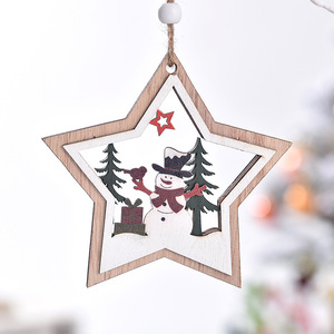 Décorations de Noël en bois à suspendre, forme étoile et maison d'arbre, peintes à la main en couleur pour le sapin de Noël - Product Image 4