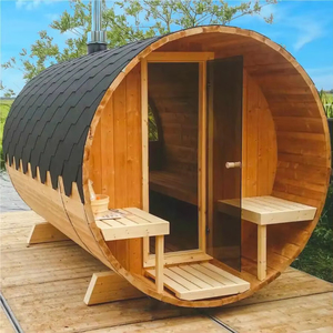 Sauna hybride en cèdre rouge canadien, design moderne avec panneau de commande informatisé pour vapeur sèche sur véranda extérieure en bois - Product Image 1