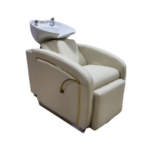 Kisen White Black Ceramic Sink Simple Salon Back Wash Chair Shampoo <b>Table</b> <b>Adjustable</b> Manual Good Quality Leather for Barbershop - Product Image 1