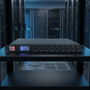 Amp Connect 19 นิ้ว 1U MDU 9 ช่องเสียบ IEC C13 พร้อมสวิตช์เปิด/ปิดแยกอิสระ ฟิวส์  มิเตอร์ดิจิตอล 16A 250V สำหรับส่งกำลังไฟฟ้า - Product Image 3