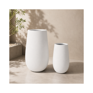 Pot de fleurs de luxe en fibre de verre, jardinière haute d'extérieur, conteneur décoratif de jardin, résistant à l'eau et aux intempéries, blanc et noir, directement de l'usine - Product Image 1