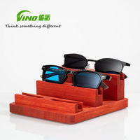Présentoir à lunettes de soleil portable à 3 niveaux en chêne massif foncé, classique, pour un montage facile, idéal pour les magasins de détail