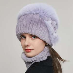 <span class=keywords><strong>JKP</strong></span> หมวกบีนนี่ขนกระต่ายแท้สำหรับผู้หญิง หมวกไหมพรมถักมือแบบปรับได้ หมวกขนสุนัขจิ้งจอกแบบสบายๆ หมวกอุ่นๆ รุ่น 20HY-13 - Product Image 1