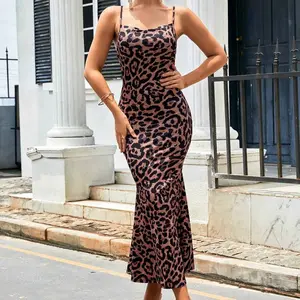 Backless Leopard Print Maxi Dress Women's Summer Festival Clothes Stylish Lady Bodycon Open Back Long Sexy Elegant Party Dresses