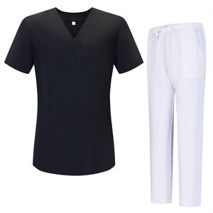 Unisex <b>Scrub</b> Suit Set V-Neck Top With White Pants Moisture Wicking Lightweight Medical Workwear For Clinic And Surgery Use - Product Image 2