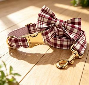 Heavy Duty <b>Light</b> Blue Plaid Polyester <b>Dog</b> Collar Leash Set Featuring Adorable Iconic Design Sturdy Hook Buckle - Product Image 1