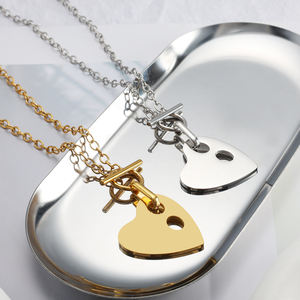 Artsy Minimalist Painter Palette Heart 18k Gold Plated Stainless Steel Necklace <strong>Quirky</strong> Creative Toggle Jewelry for Women - Product Image 4