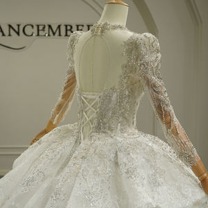 Robe de mariée de luxe Gt26030 en perles et dentelle, style princesse, ivoire, manches longues, appliques, Vestido De Noiva Jancember - Product Image 5