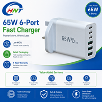 Vente d'usine Chargeur mural GaN 65W 6 ports PD30W Prise US/EU/JP Charge rapide CE UKCA RoHS pour iPhone 17/16/15 Pro