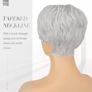 Peluca Sintética Pixie Cut de <span class=keywords><strong>Color</strong></span> Raro, Gris <span class=keywords><strong>Platino</strong></span>, Corte Corto con Flequillo, Sin Pegamento, Ondulada en Capas, Gris Abuela, para Mujeres y Hombres - Product Image 4