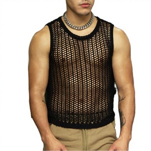 Spring Summer New Sexy <b>Men's</b> V-Neck Button Casual Hollow <b>Vest</b> Loose Fit Versatile Personality Anti-Pilling Polyester/Cotton - Product Image 3