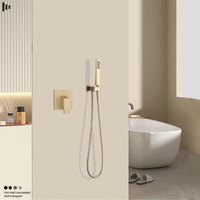 Ensemble de douche mural HONGDEC en or brossé avec douchette à main et mitigeur chaud/froid pour salle de bain