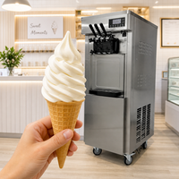 Professionele, hoogproductieve soft-serve ijsmachine van roestvrij staal met 3 smaken, fruit- en melkopties, 220V voor restaurants