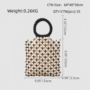 Bolso de mano de cuentas de madera hecho a mano, estilo retro, tejido, para mujer, vintage, hueco, de verano, para playa, con cordón y forro. - Product Image 6