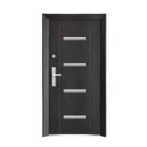 Puerta de metal y acero de seguridad, puertas francesas de aluminio para casas, puertas de entrada exterior planas, diseño moderno