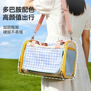 Pet Carrier Breathable Checkered Design Handheld Crossbody Bag For Cats Dogs Travel <b>Backpack</b> <b>Large</b> Capacity - Product Image 1