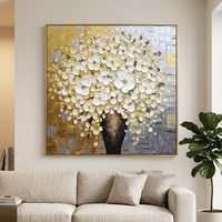 Peinture à l'huile sur toile 100% faite à la main, style Art Déco, fleurs blanches épaisses, art mural géométrique moderne, décoration intérieure, dropshipping
