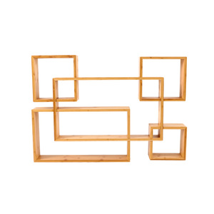 Bamboo <b>Wall</b> <b>Mounted</b> Storage Rack Multi Compartment Display <b>Shelf</b> For Tea Room Modern Chinese Style Rectangle Shape - Product Image 2