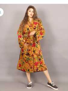 ชุดกิโมโนผ้าฝ้ายกำมะหยี่เสื้อคลุมอาบน้ำผ้าคอตตอนชุดกิโมโนผ้ากำมะหยี่ชุดใส่กลางคืน - Product Image 4