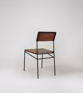 Industrial Wood and Metal <b>Dining</b> <b>Chair</b> with Slatted Backrest and Slim Black Frame Modern <b>Rustic</b> Minimalist Furniture Seating - Product Image 2