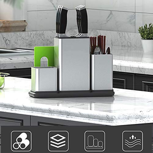 Utensilios de Cocina de Silicona y Juego de Cuchillos de Acero Inoxidable con Soporte - Product Image 2