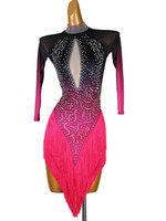 Nouvelle Robe de Danse Latine 2026 LQ506 pour Adulte, Taille Empire, en Spandex, Longueur Thé, avec Pompons, pour Compétition et Spectacle