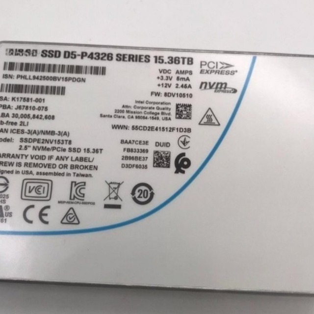 PCIe3.0 P4326 15.36TB SSD 2.5" U.2 SSDPE2NV153T8 NVME X4 Solid State Drive
