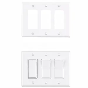 America standard size plastic 3 gang rocker switch outlet cover triple decorator switch wall plate