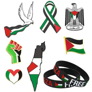 Broche hommes poing porte-clés bracelet en gros Souvenir personnalisé coeur Badge dur émail revers drapeau Palestine ruban broche