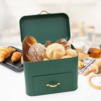 Étagère de rangement pour aliments de grande capacité personnalisée pour la cuisine, étagère de garde-manger, boîte à pain à 2 niveaux, boîte de rangement pour pain en métal vert