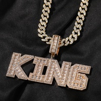 Plaque de nom personnalisée en laiton de haute qualité plaquée or avec zircon, pendentif lettre personnalisé, bijoux de fête hip-hop
