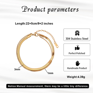 Venta al por mayor de fábrica: Tobillera de moda bohemia de acero inoxidable con cadena de serpiente de doble capa y cadena de caja, chapada en oro de 18 quilates para mujer, para uso diario. - Product Image 4
