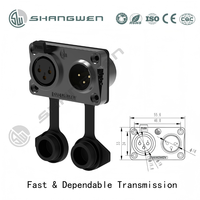 Connecteur XLR 3 broches IP65 deux-en-un mâle et femelle, contacts en alliage de cuivre plaqué or, boîtier en alliage de zinc plaqué nickel