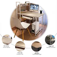 Escritorio de Computadora Ajustable, Escritorio Simple para el Hogar, Escritorio Individual para Estudiantes, Combinación de Escritorio Pequeño con Estantería Integrada