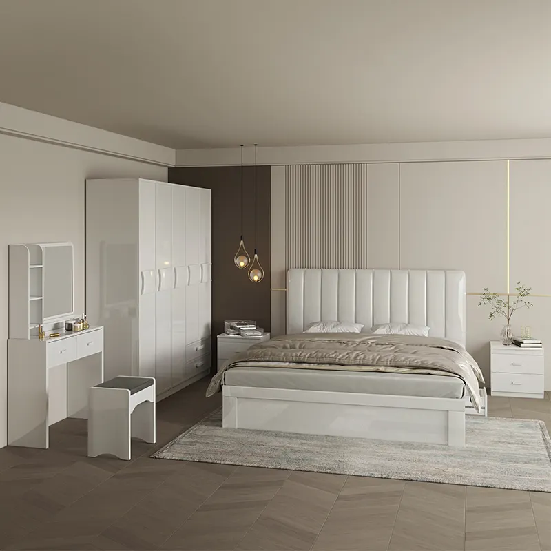 Offre Spéciale king size haute brillance 1.8 M cadre en bois ensemble de lit meubles avec armoire meubles de chambre moderne mdf ensembles de chambre complets