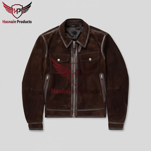 เสื้อแจ็กเก็ตหนังกลับสำหรับผู้ชายแบบมีซิปและโดดเด่นเสื้อผ้าแนวสตรีทวัสดุที่โดดเด่นและแฟชั่นทันสมัยทันสมัยทันสมัย - Product Image 1