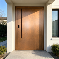 Portail Moderne en Aluminium avec Serrure Numérique Intelligente, Finition Grain de Bois, Panneau Sculpté CNC, pour Entrée de Villa et Jardin Extérieur